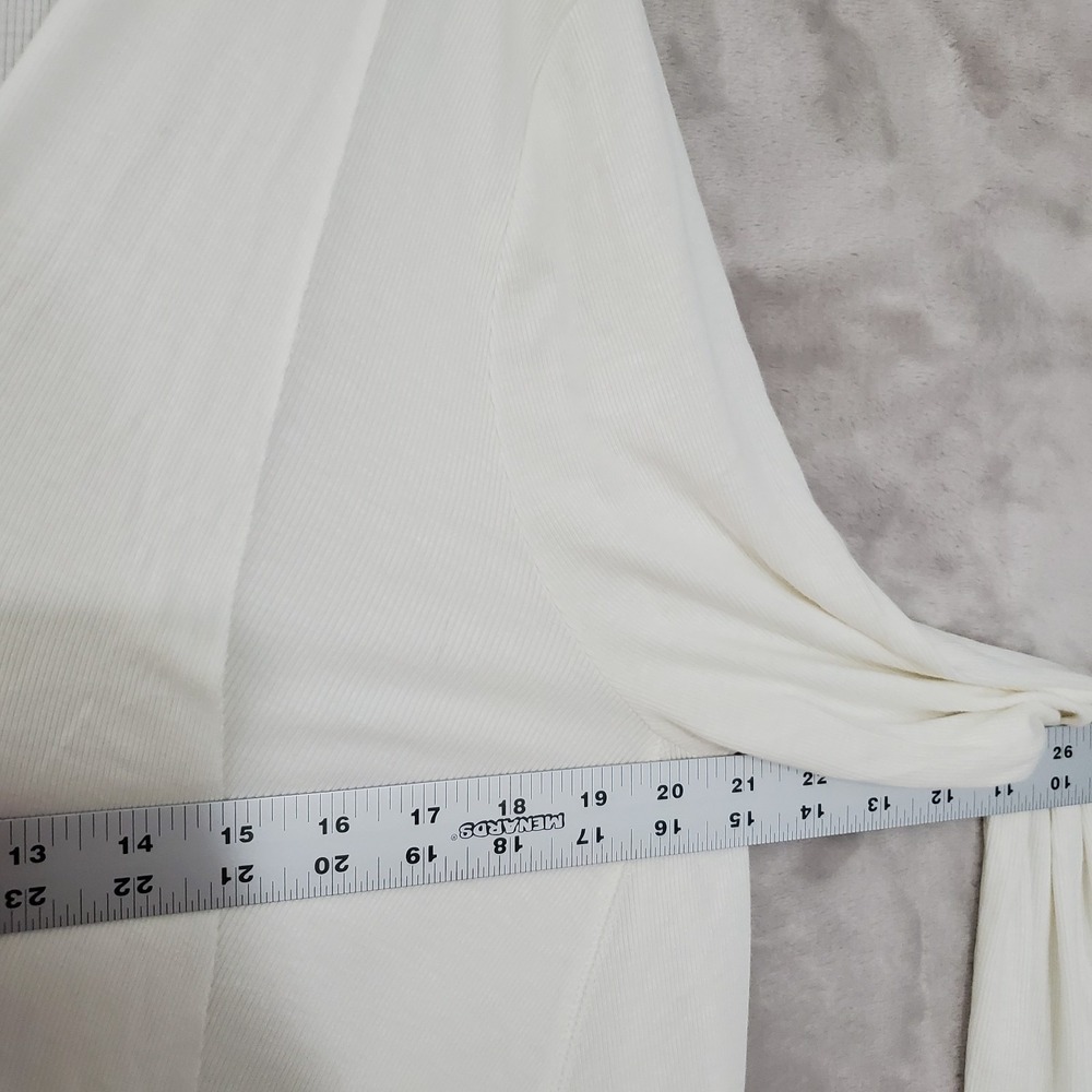 Free People Top Uptown Turtleneck Womens M Asymmetrical Top Ribbed Cutout Cream - Picture 6 of 7
